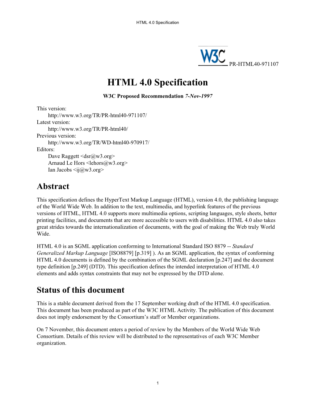 HTML 4.0 Specification