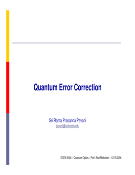 Quantum Error Correction