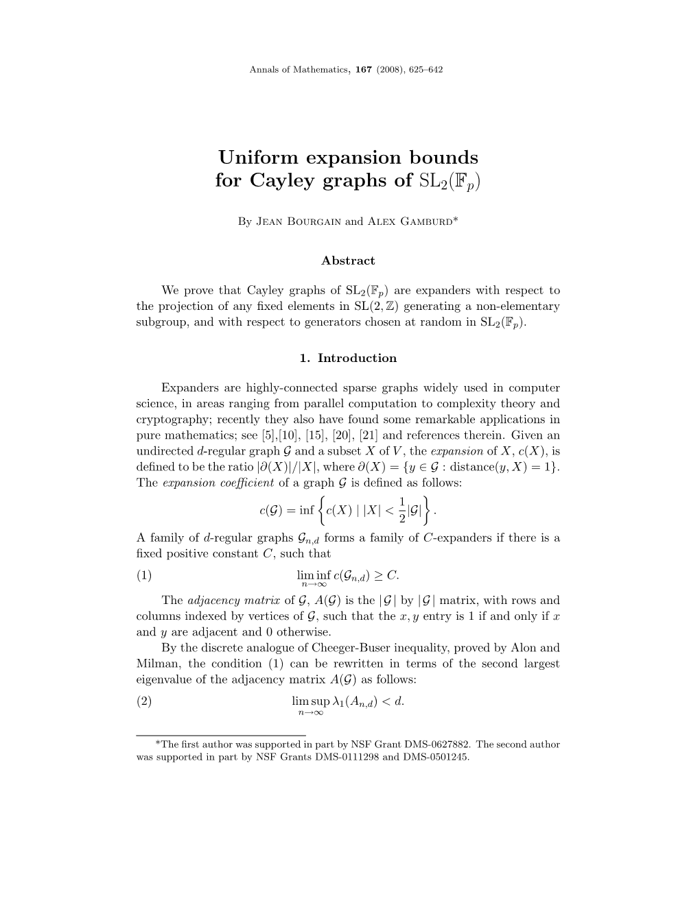 Uniform Expansion Bounds For Cayley Graphs Of Sl Fp Docslib