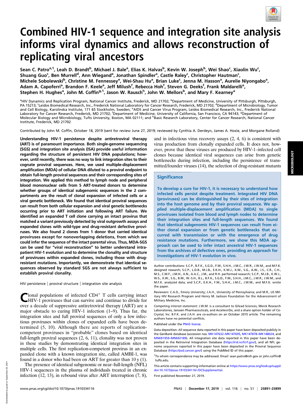 Combined HIV 1 Sequence And Integration Site Analysis Informs Viral