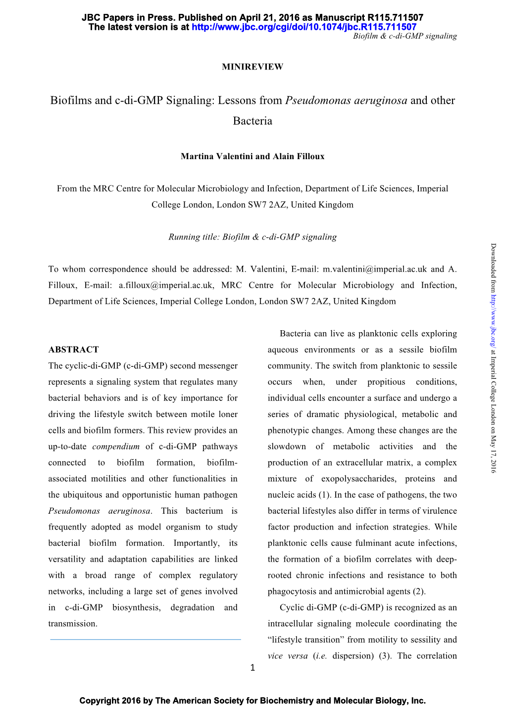 Biofilms And C Di Gmp Signaling Lessons From Pseudomonas Aeruginosa