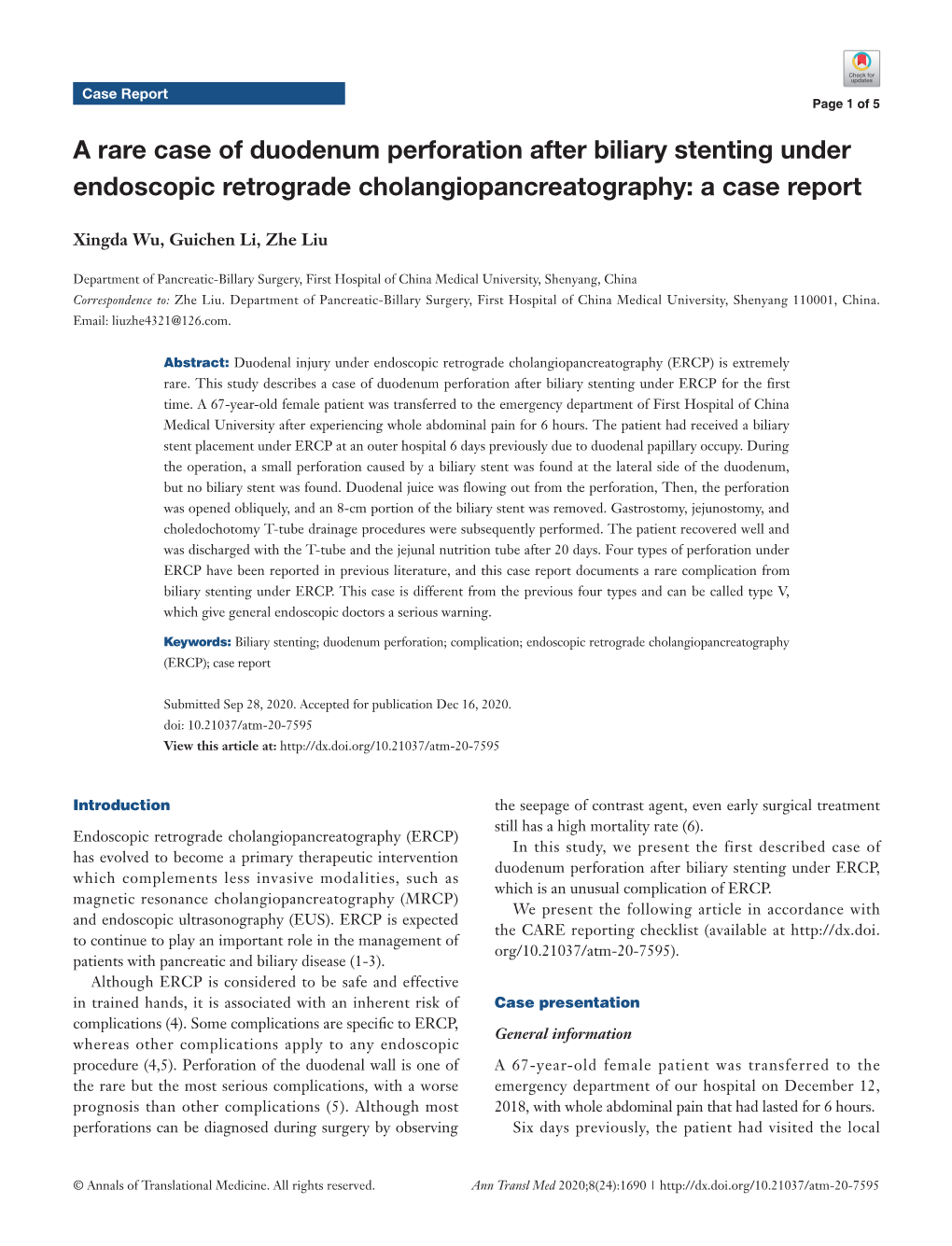 A Rare Case Of Duodenum Perforation After Biliary Stenting Under