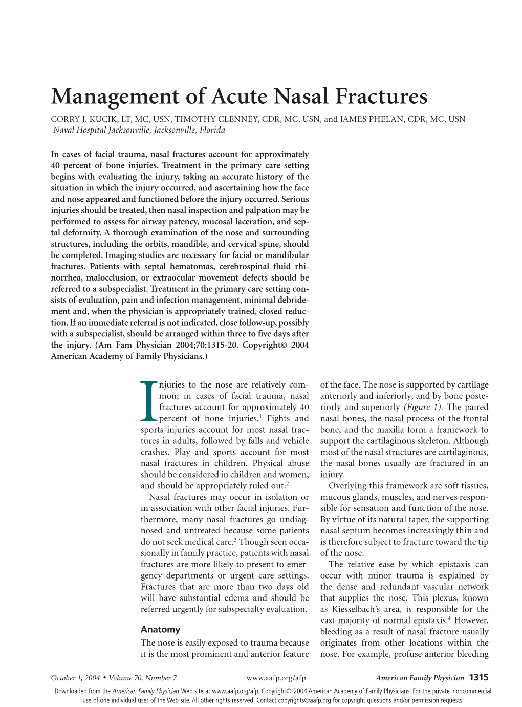 Management Of Acute Nasal Fractures CORRY J DocsLib