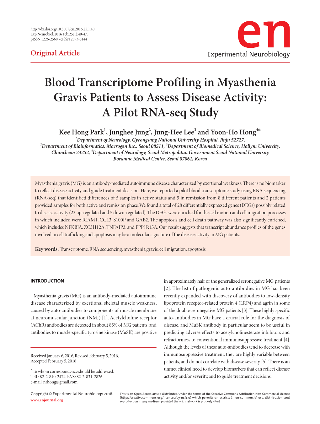 Blood Transcriptome Profiling In Myasthenia Gravis Patients To Assess