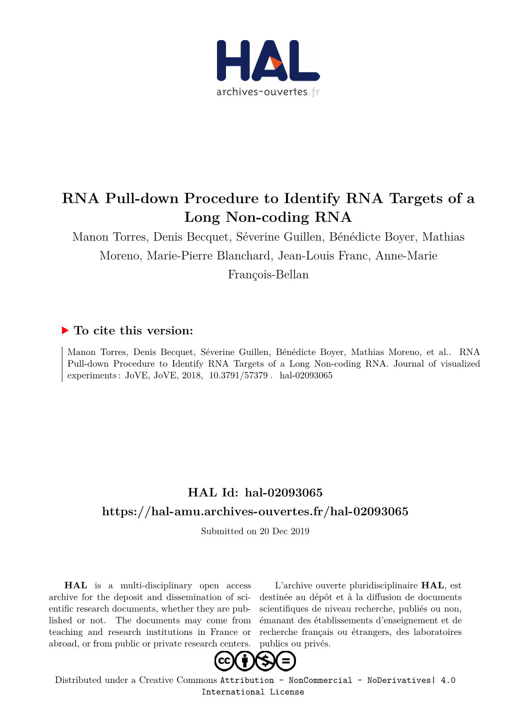 RNA Pull Down Procedure To Identify RNA Targets Of A Long Non Coding