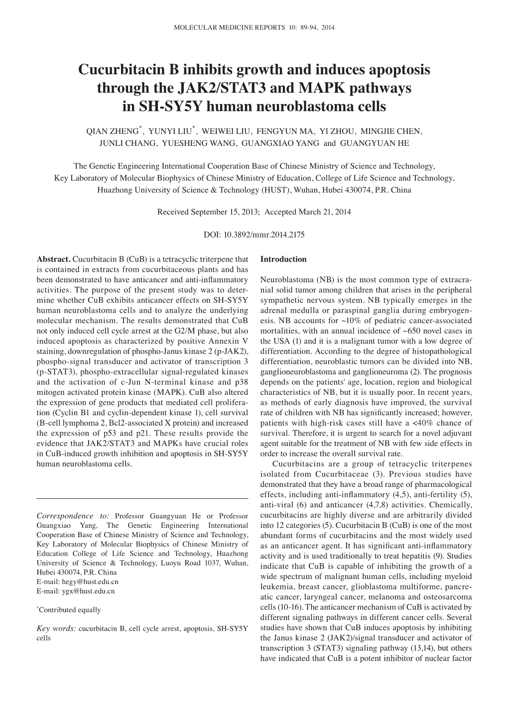 Cucurbitacin B Inhibits Growth And Induces Apoptosis Through The Jak