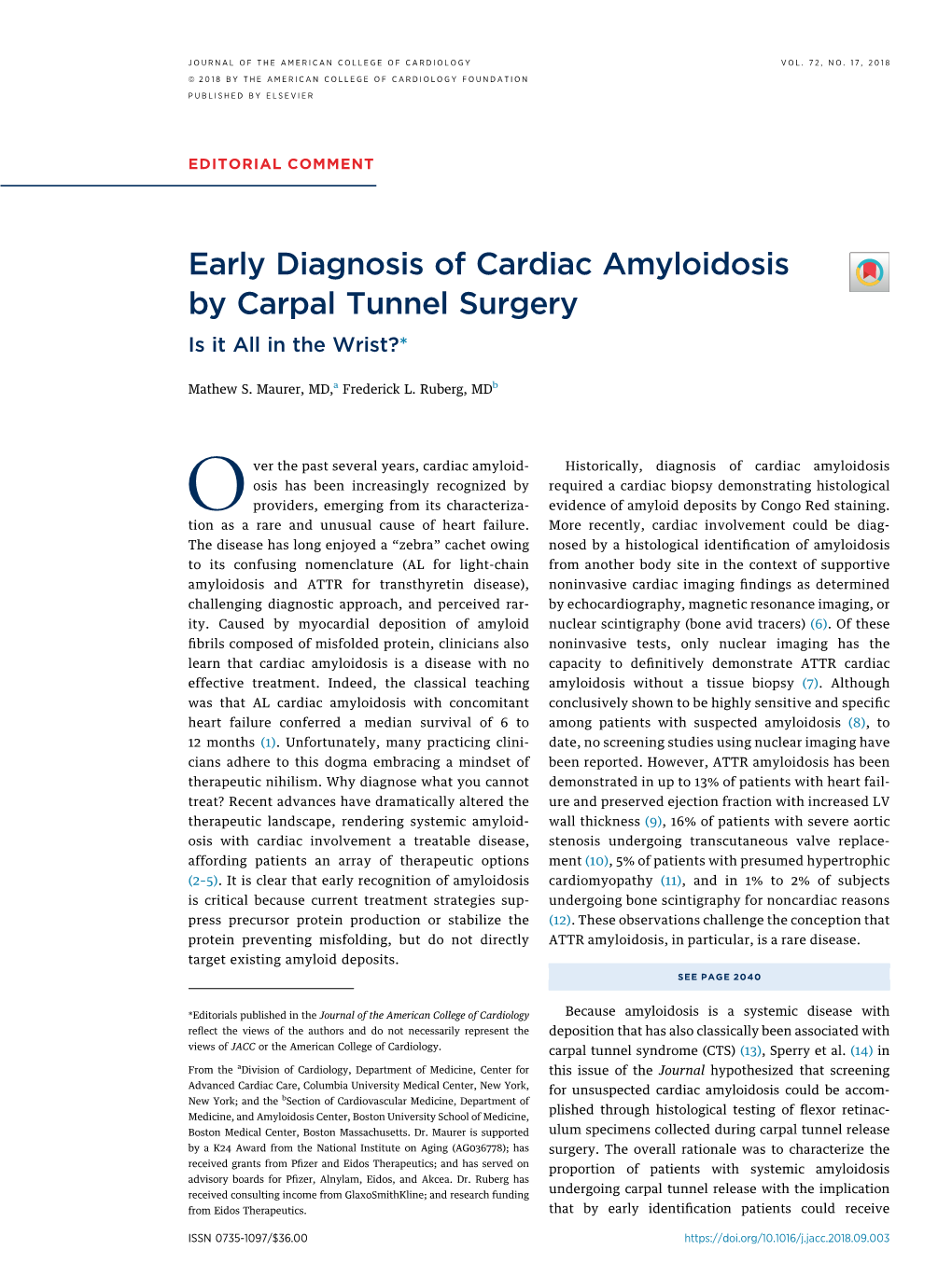 Early Diagnosis Of Cardiac Amyloidosis By Carpal Tunnel Surgery Is It