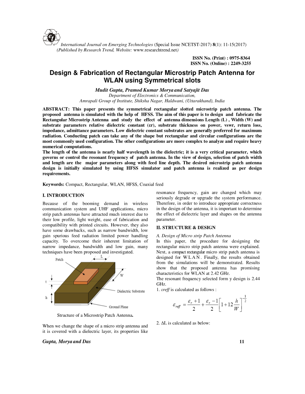 Design Fabrication Of Rectangular Microstrip Patch Antenna For Wlan