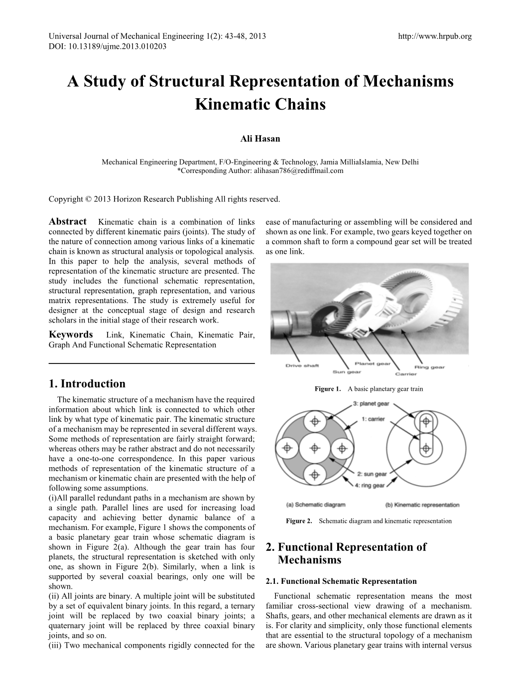 A Study Of Structural Representation Of Mechanisms Kinematic Chains