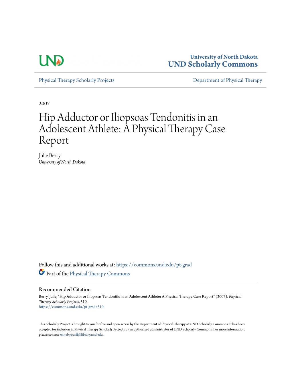 Hip Adductor Or Iliopsoas Tendonitis In An Adolescent Athlete A