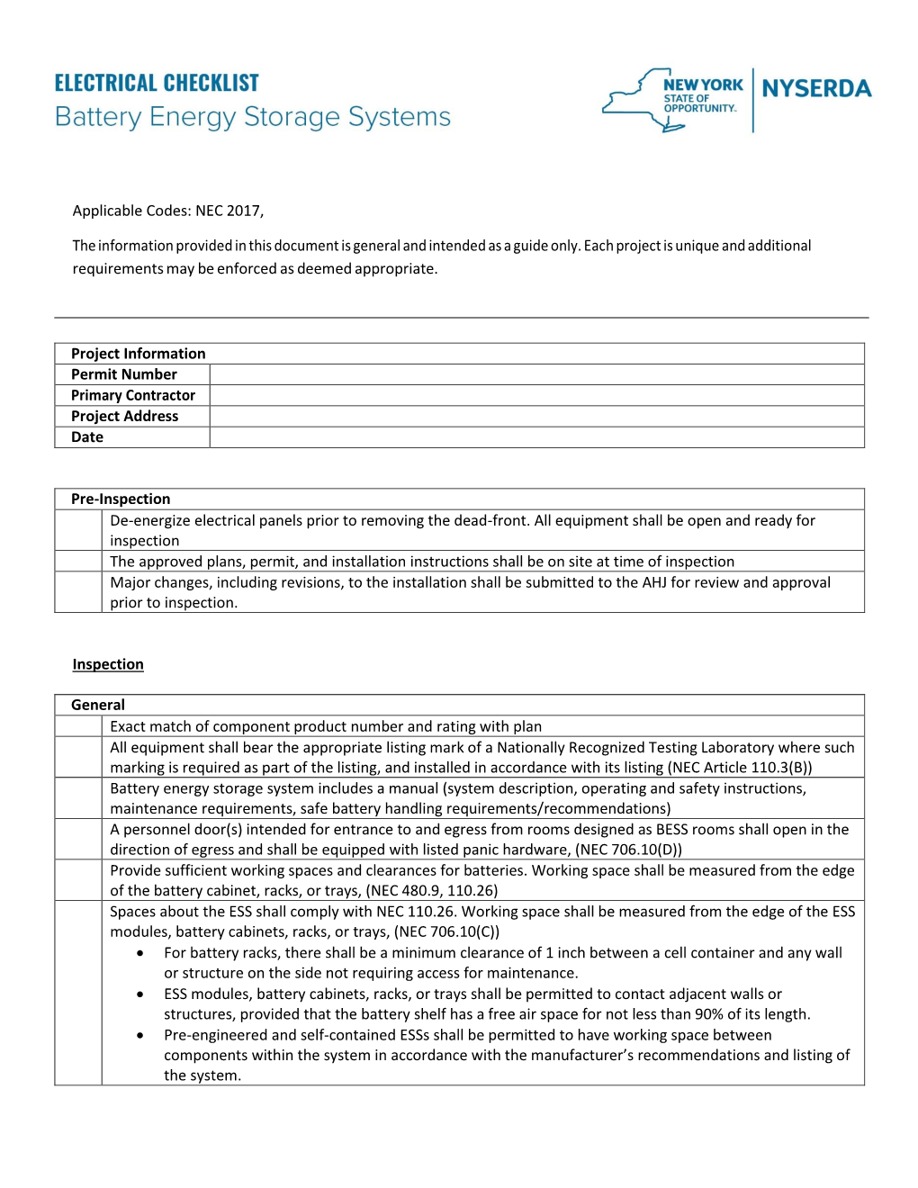 Battery Energy Storage System Inspection Checklist Docslib