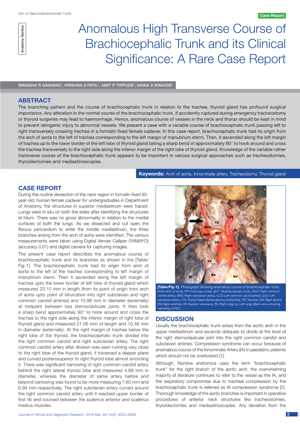 Anomalous High Transverse Course Of Brachiocephalic Trunk And Its