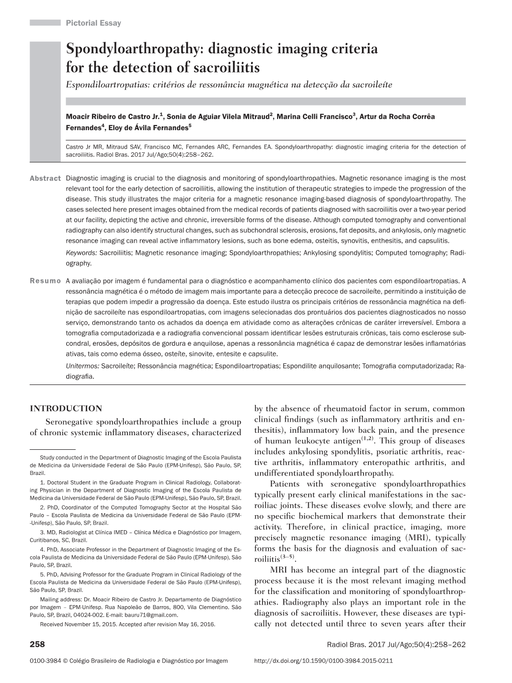 Spondyloarthropathy Diagnostic Imaging Criteria For The Detection Of