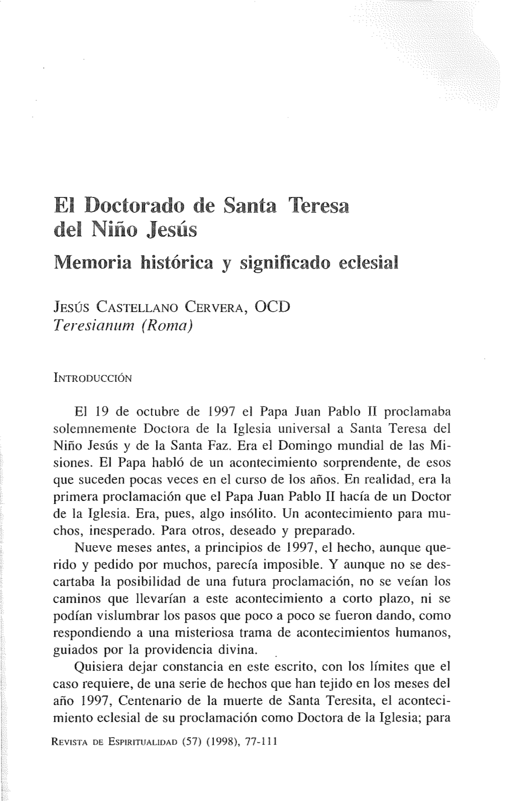 El Doctorado De Santa Teresa Del Niño Jesús Memoria Histórica Y