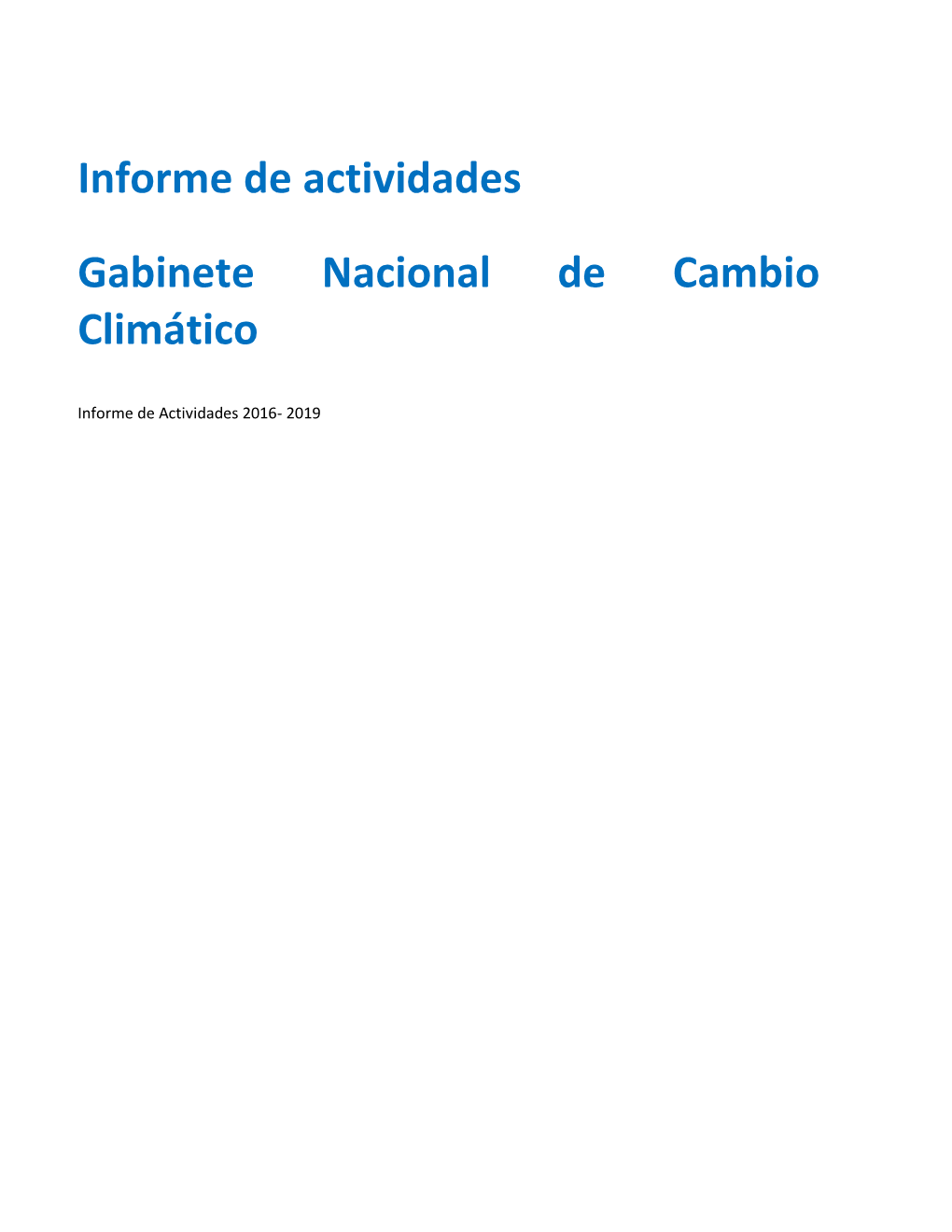 Informe De Actividades Gabinete Nacional De Cambio Climático DocsLib