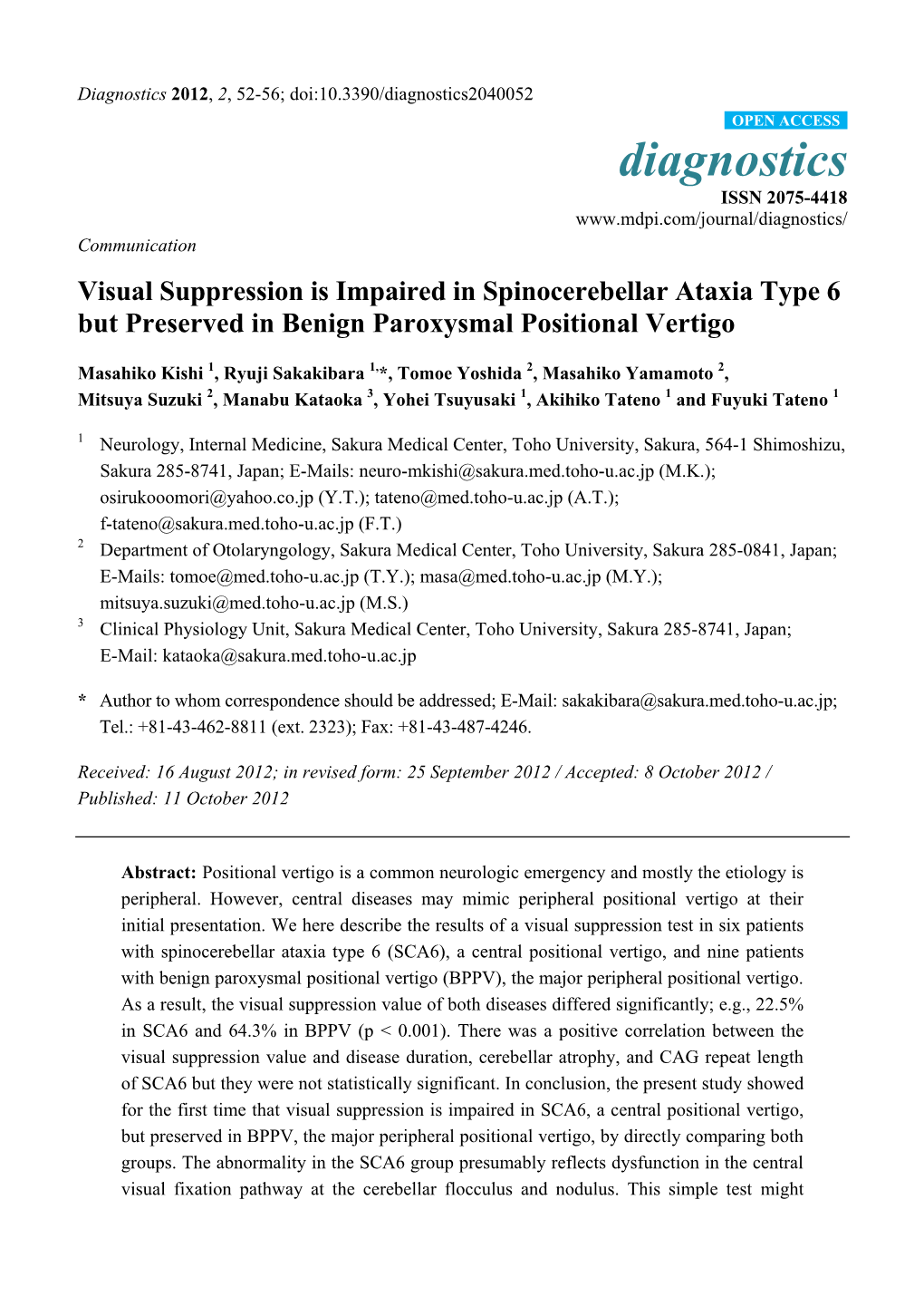 Visual Suppression Is Impaired In Spinocerebellar Ataxia Type But