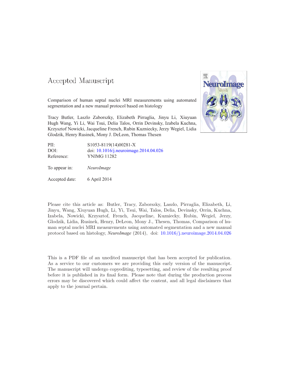 Comparison Of Human Septal Nuclei Mri Measurements Using Automated