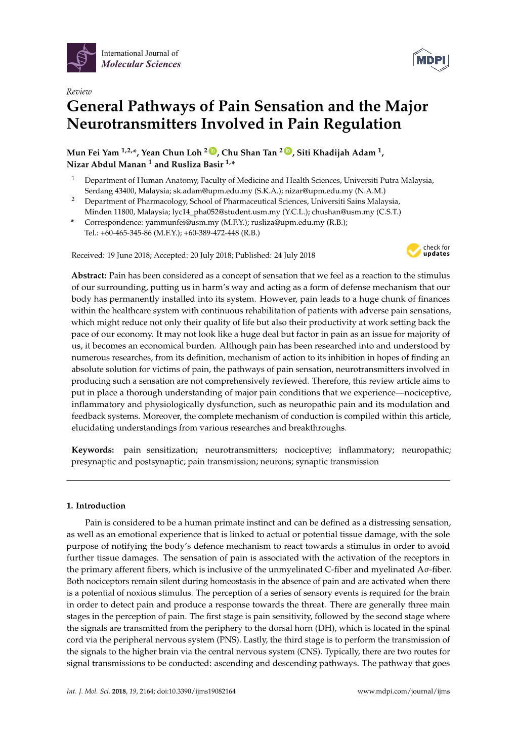 General Pathways Of Pain Sensation And The Major Neurotransmitters