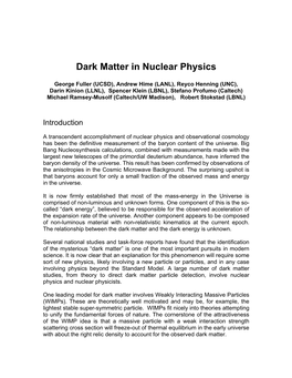 Dark Matter in Nuclear Physics