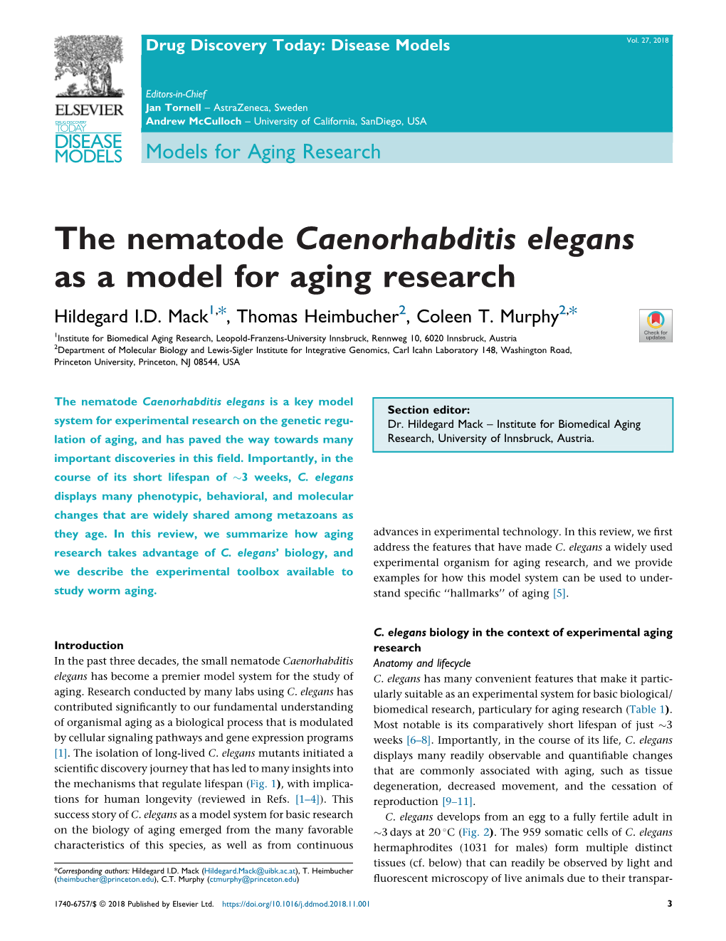 The Nematode Caenorhabditis Elegans As A Model For Aging Docslib