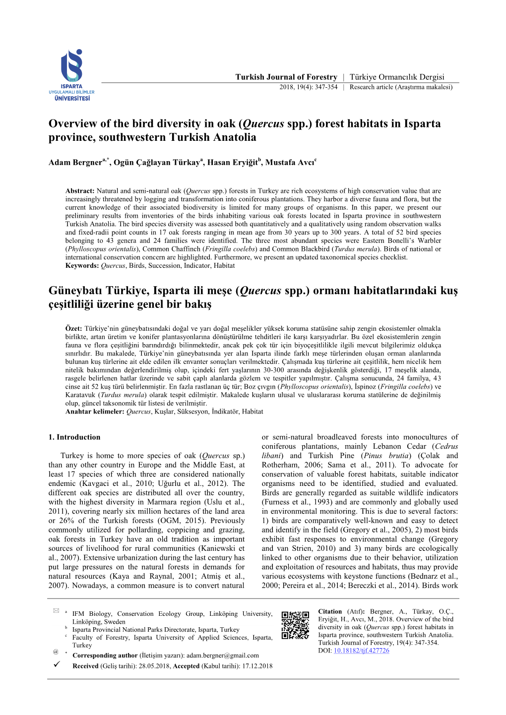 Overview Of The Bird Diversity In Oak Quercus Spp Forest Habitats In