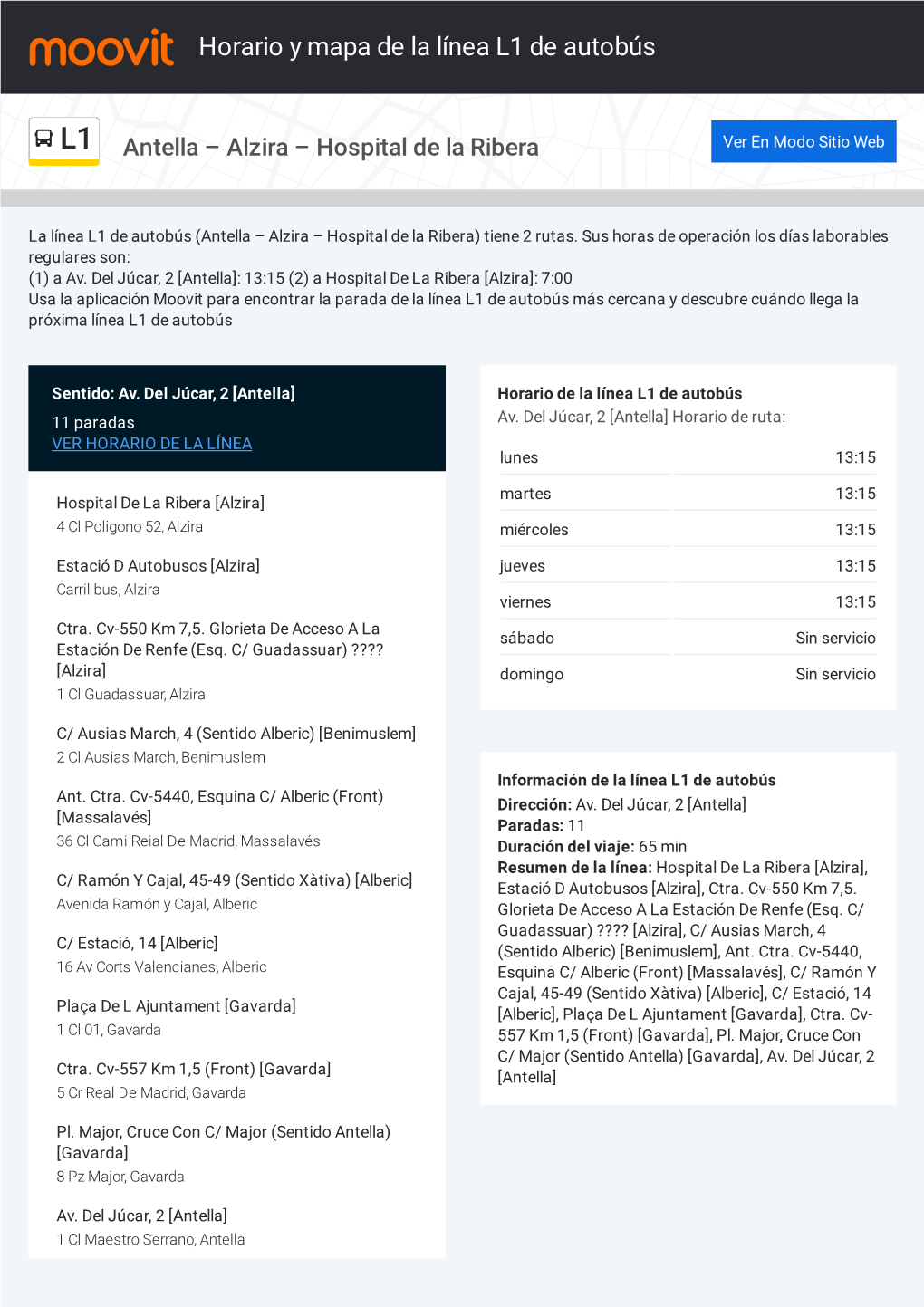 Horario Y Mapa De La Línea L1 De Autobús DocsLib