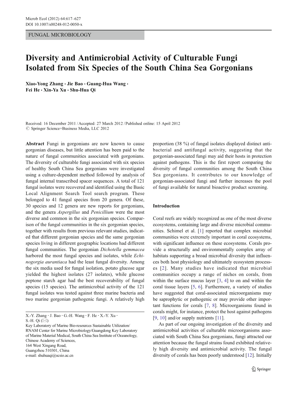 Diversity And Antimicrobial Activity Of Culturable Fungi Isolated From