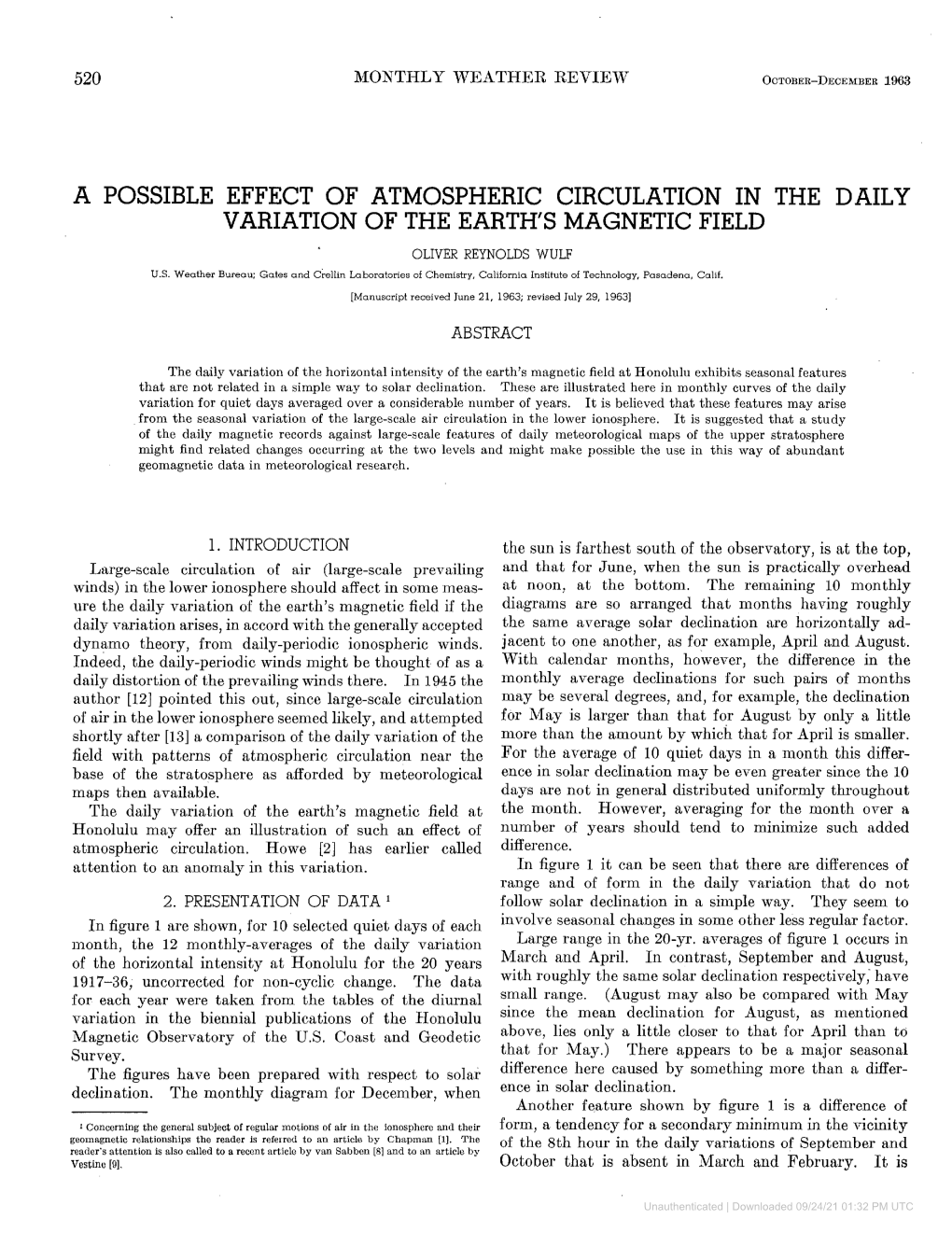 A Possible Effect Of Atmospheric Circulation In The Daily Variation Of