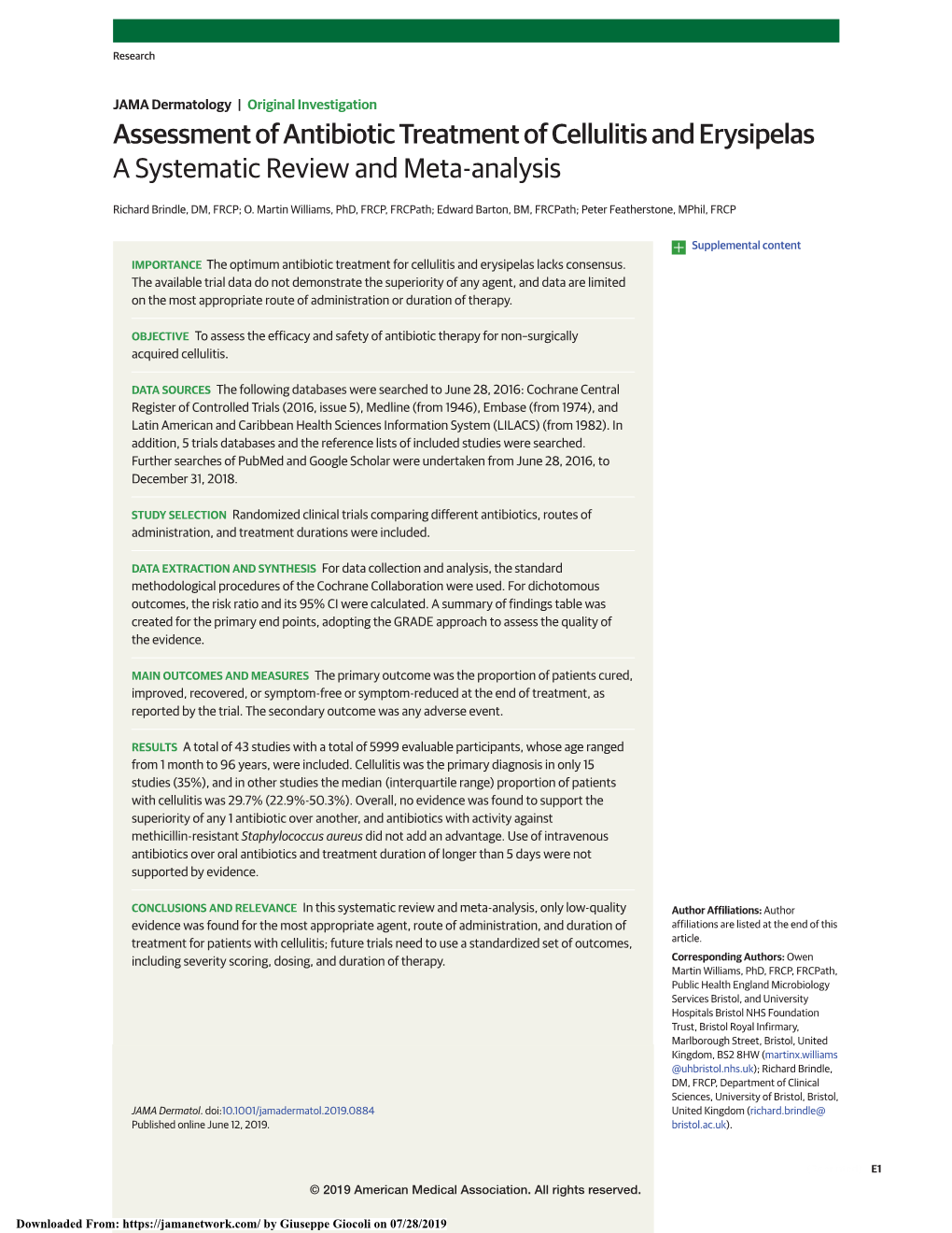 Assessment Of Antibiotic Treatment Of Cellulitis And Erysipelas A