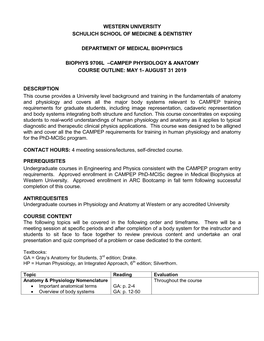 CAMPEP Anatomy and Physiology Requirements As Posted in the Appended CAMPEP Credential Requirements As Follows