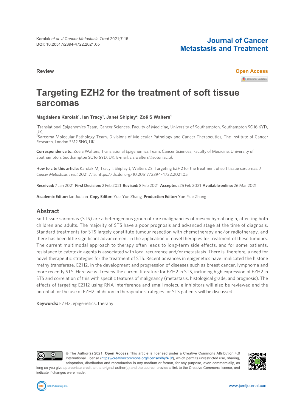 Targeting Ezh For The Treatment Of Soft Tissue Sarcomas Docslib