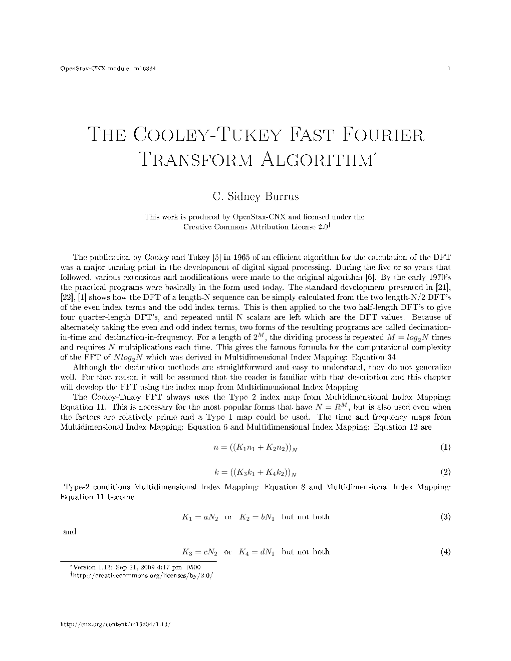 The Cooley Tukey Fast Fourier Transform Algorithm DocsLib