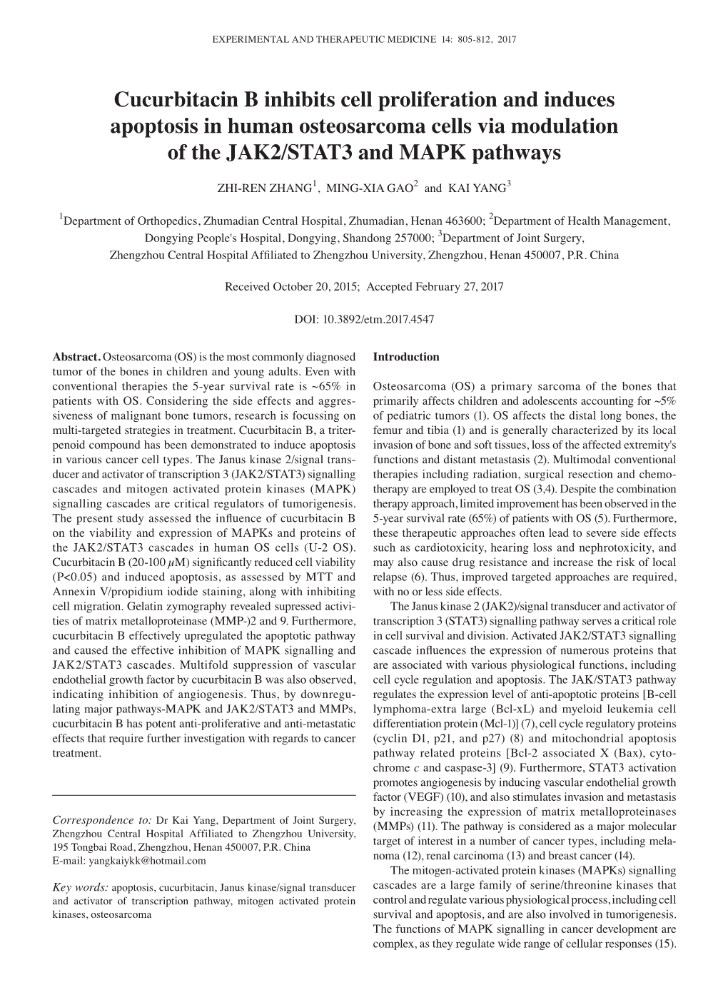 Cucurbitacin B Inhibits Cell Proliferation And Induces Apoptosis In