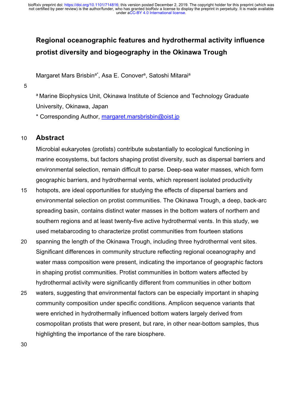 Regional Oceanographic Features And Hydrothermal Activity Influence