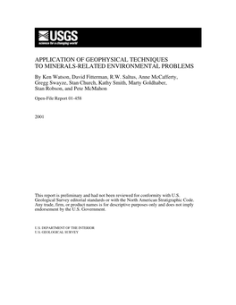 APPLICATION of GEOPHYSICAL TECHNIQUES to MINERALS-RELATED ENVIRONMENTAL PROBLEMS by Ken Watson, David Fitterman, R.W