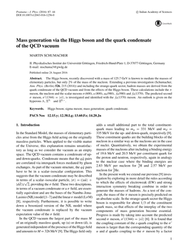 Mass Generation Via the Higgs Boson and the Quark Condensate of the QCD Vacuum
