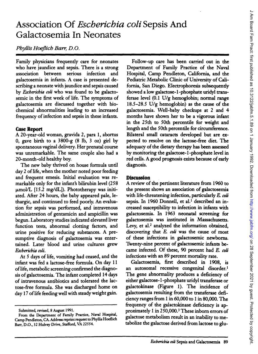 Association Of Escherichia Coli Sepsis And Galactosemia In Neonates