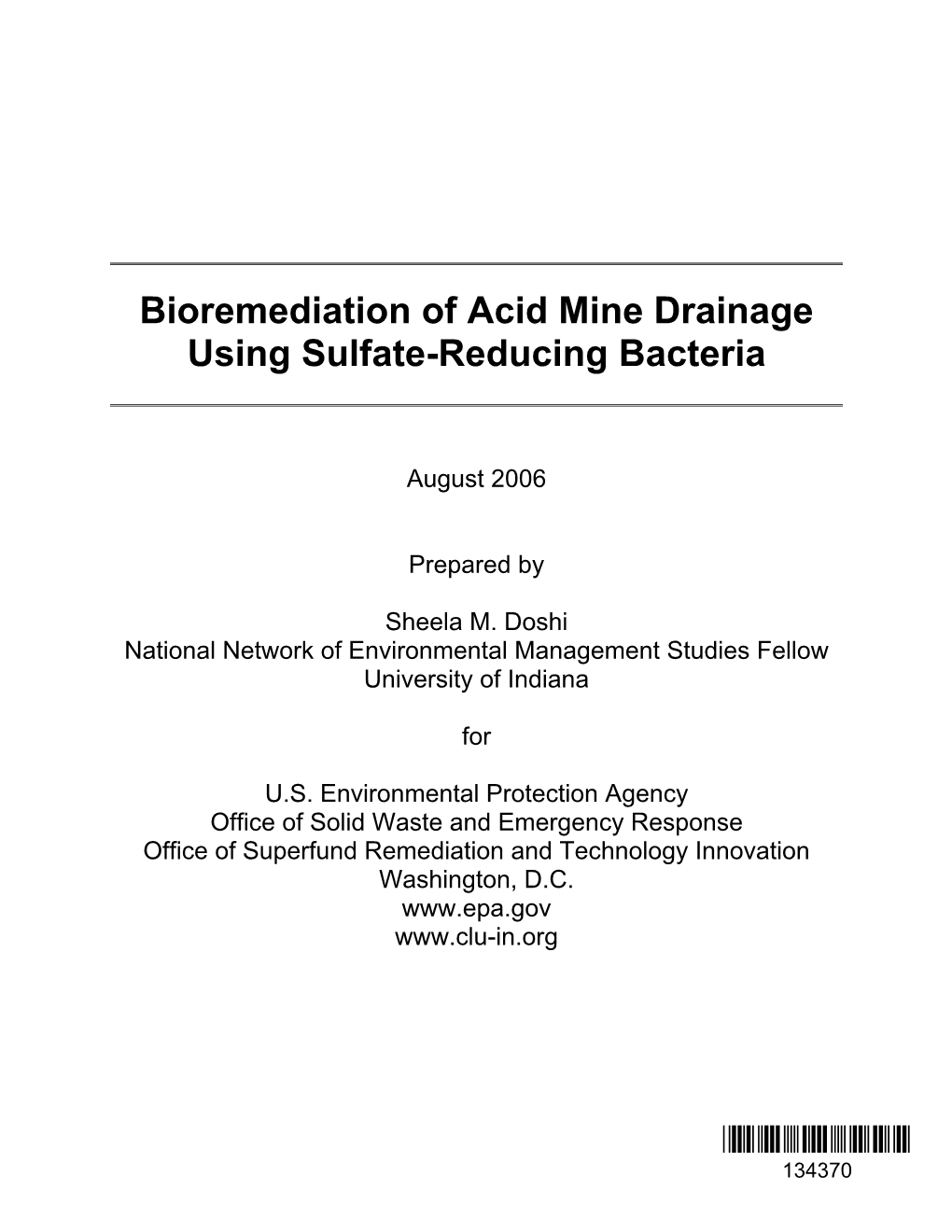 Bioremediation Of Acid Mine Drainage Using Sulfate Reducing Bacteria