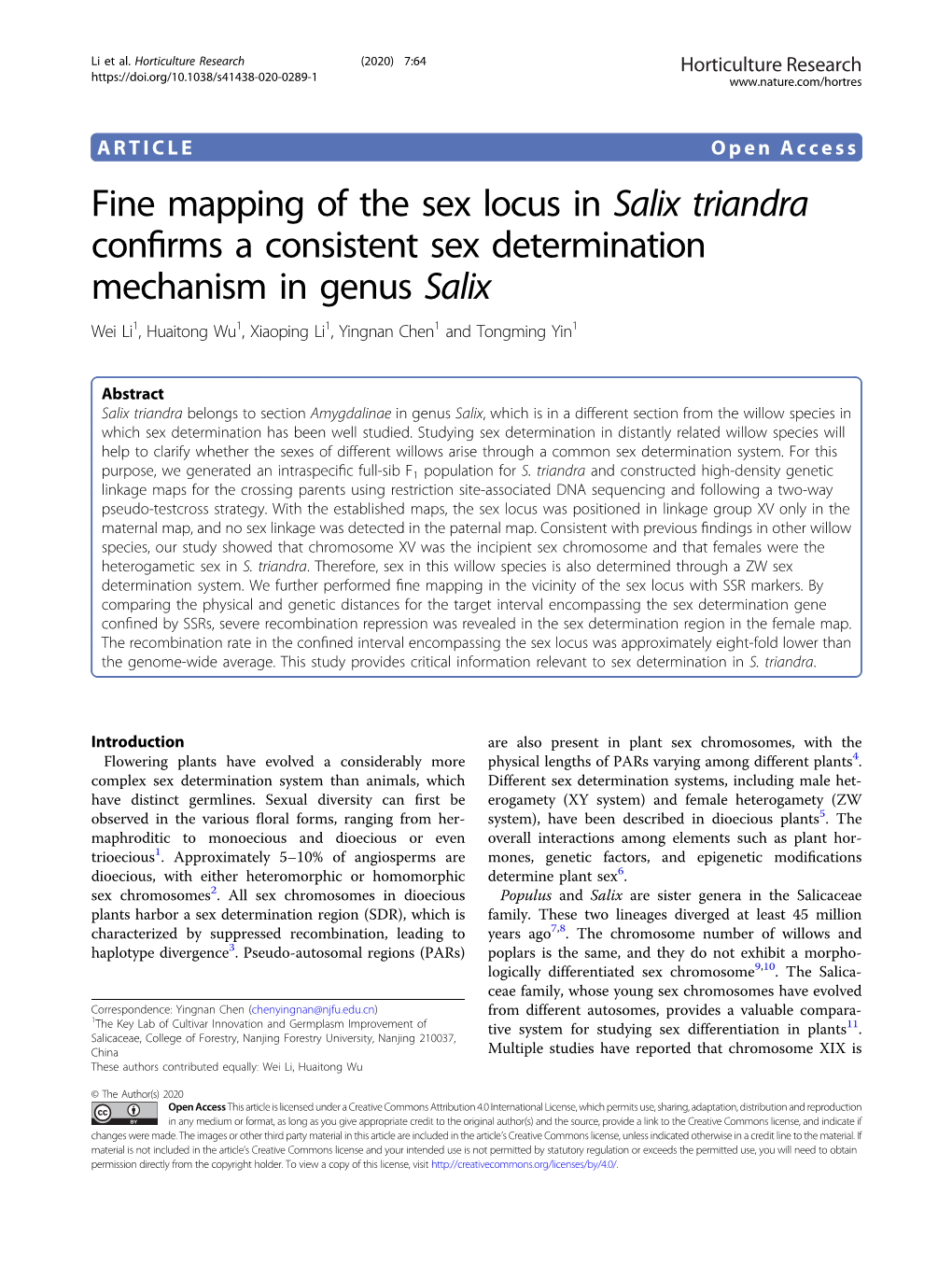 Fine Mapping Of The Sex Locus In Salix Triandra Confirms A Consistent