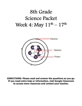 8Th Grade Science Packet Week 4: May 11Th – 17Th