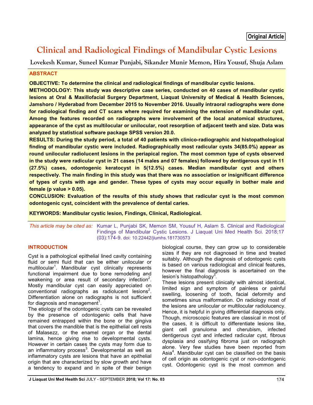 Clinical And Radiological Findings Of Mandibular Cystic Lesions DocsLib