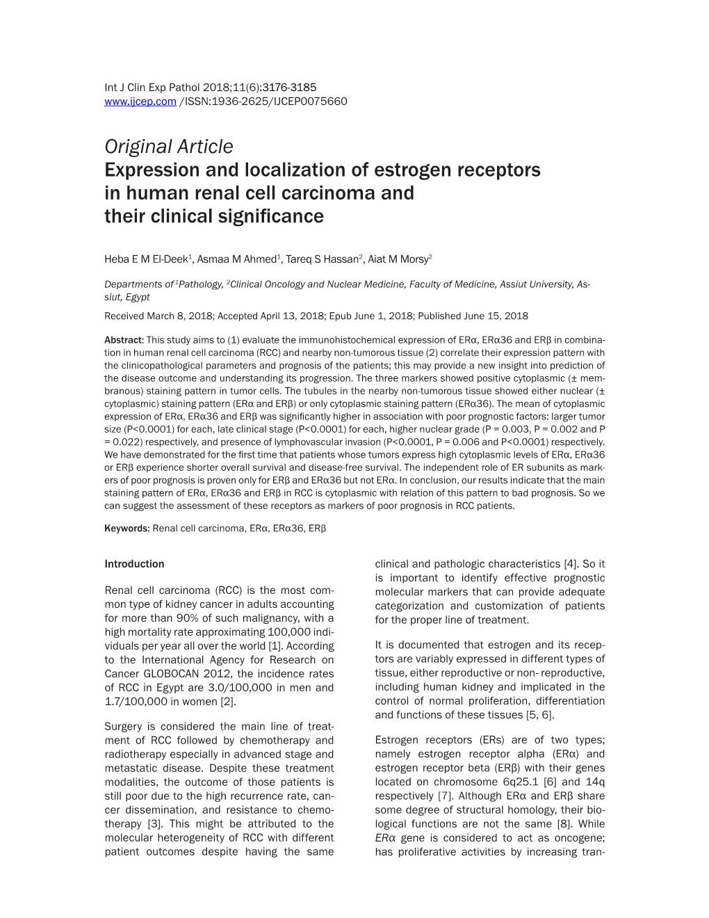 Original Article Expression And Localization Of Estrogen Receptors In