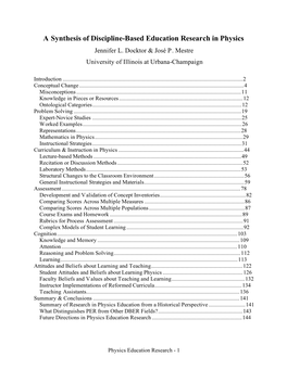 A Synthesis of Discipline-Based Education Research in Physics Jennifer L