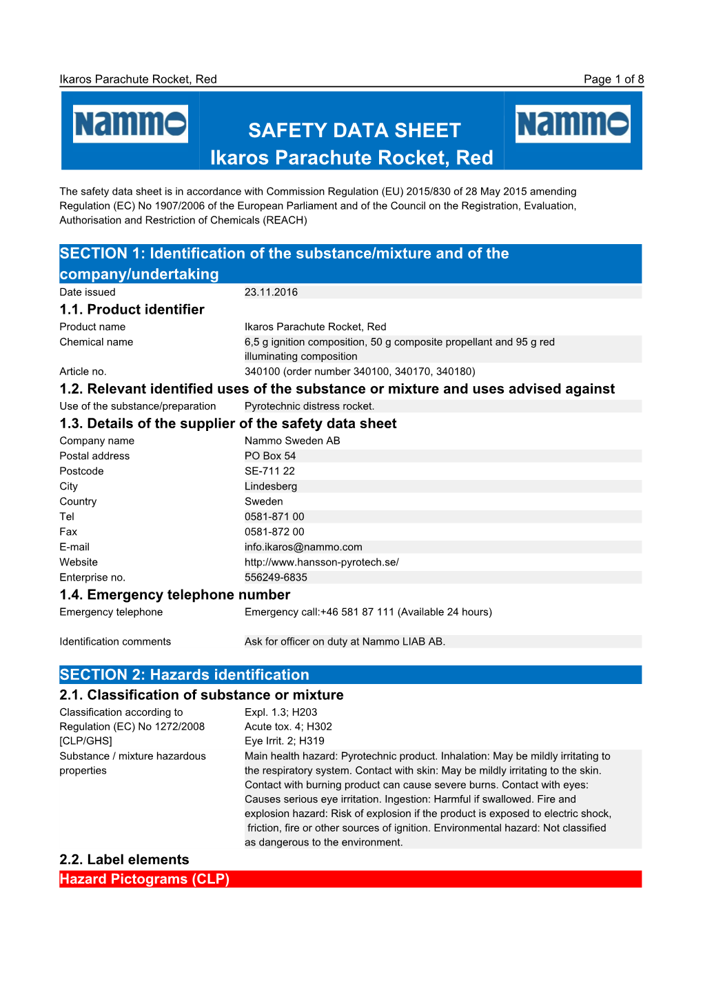 Safety Data Sheet Ikaros Parachute Rocket Red Docslib