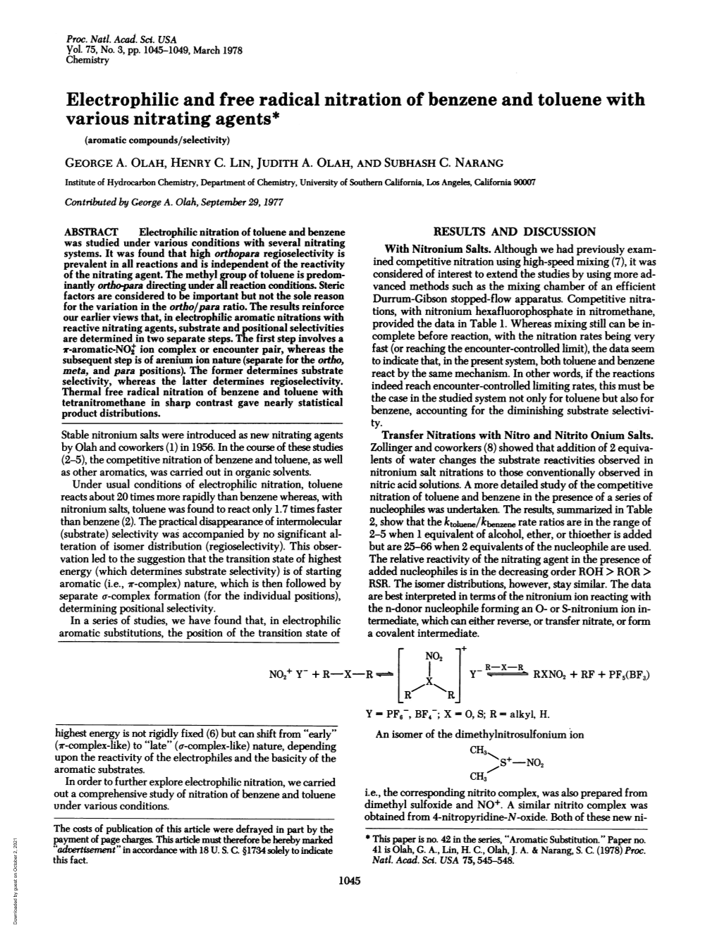 Electrophilic And Free Radical Nitration Of Benzene And Toluene With