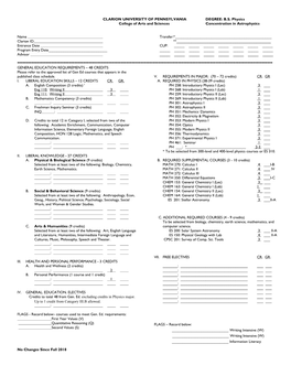 BS Physics Concentration Astrophysics