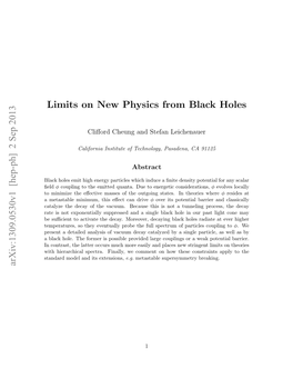 Limits on New Physics from Black Holes Arxiv:1309.0530V1