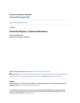 University Physics I: Classical Mechanics