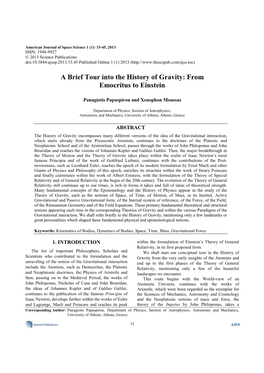 A Brief Tour Into the History of Gravity: from Emocritus to Einstein