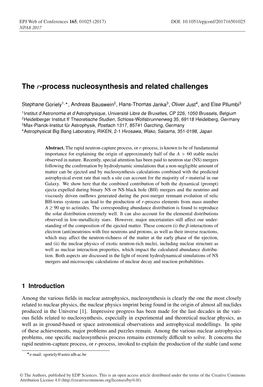 The R-Process Nucleosynthesis and Related Challenges